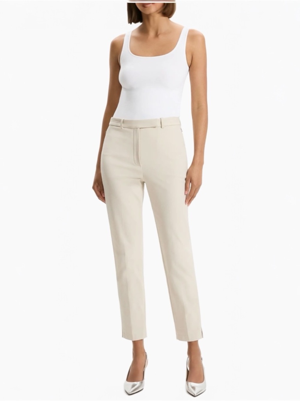 NWT Theory  High-Ride Cotton-Blend Tapered Pants Sand Size 14